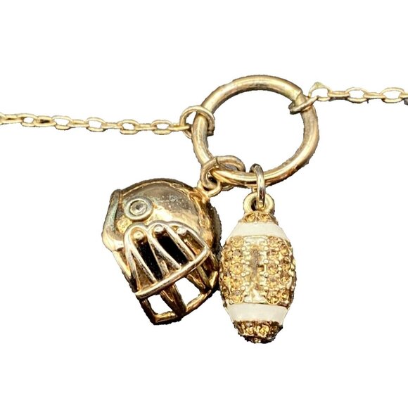 Unbranded Jewelry - Helmet Necklace Rhinestone Enamel Football Charms Pendant 18+3" Gold Tone Cable